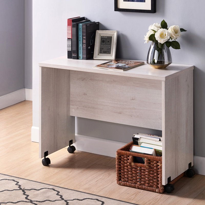 Bureau d'ordinateur en chêne blanc de style Mid-Century avec personnage mobile et roues verrouillables