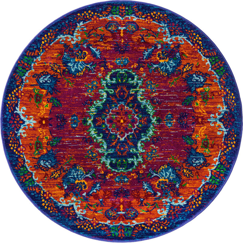 Floral Indoor Rug, Round 4'