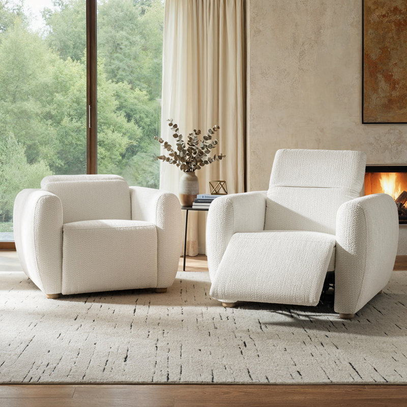 Aegean Modern Chenille Power Recliner with Dual Motor and Covered Arms Set of 2, Ivory