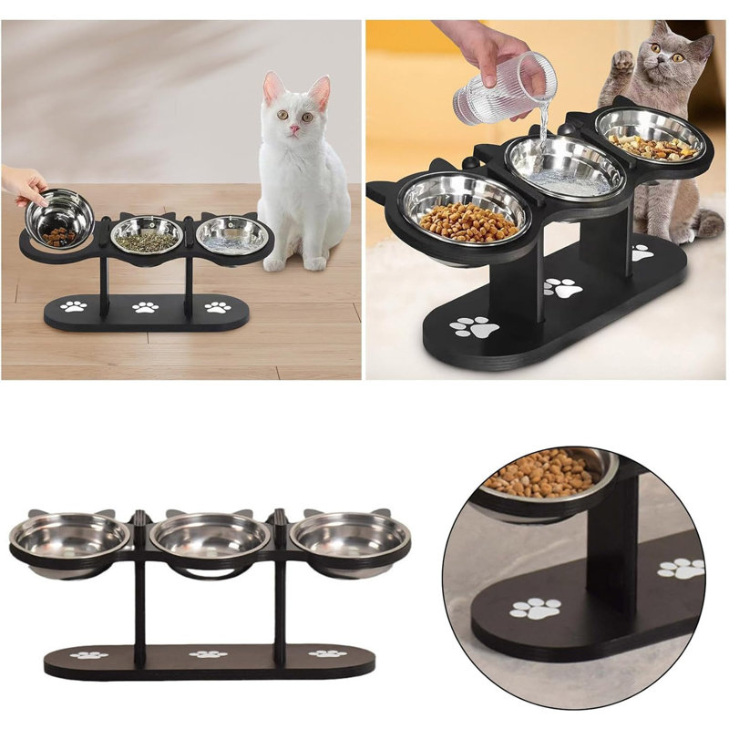 Bols pour animaux surélevés à 15 ° d'inclinaison, 3 bols en acier inoxydable réglables en hauteur et support surélevé pour chats, lapins