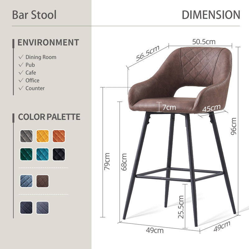 Upholstered Counter Stool with Metal Frame, Brown