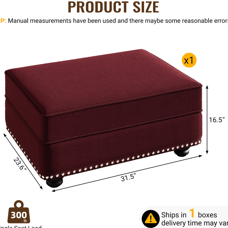 Multi - Purpose Burgundy Velvet , 23.71 Lb, 31.5 In Deep, 23.6 Wide, 16.5 High, Suitable For Living Rooms, Combine With Sofas, High Density Rebound Sponge Comfortable Functional, Single Seater, Soft