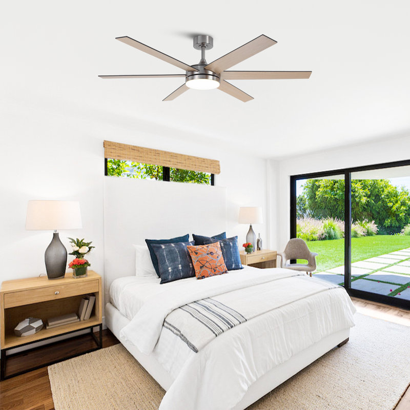 Grand ventilateur de plafond moderne intelligent de 60 po avec lumières DEL 3CCT à intensité variable, moteur CC réversible à 6 vitesses, minuterie, télécommande et contrôle d'apps