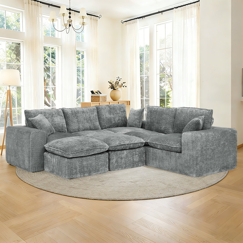 Canapé modulaire surdimensionné avec repose-pieds mobile Masir, Boucle gris