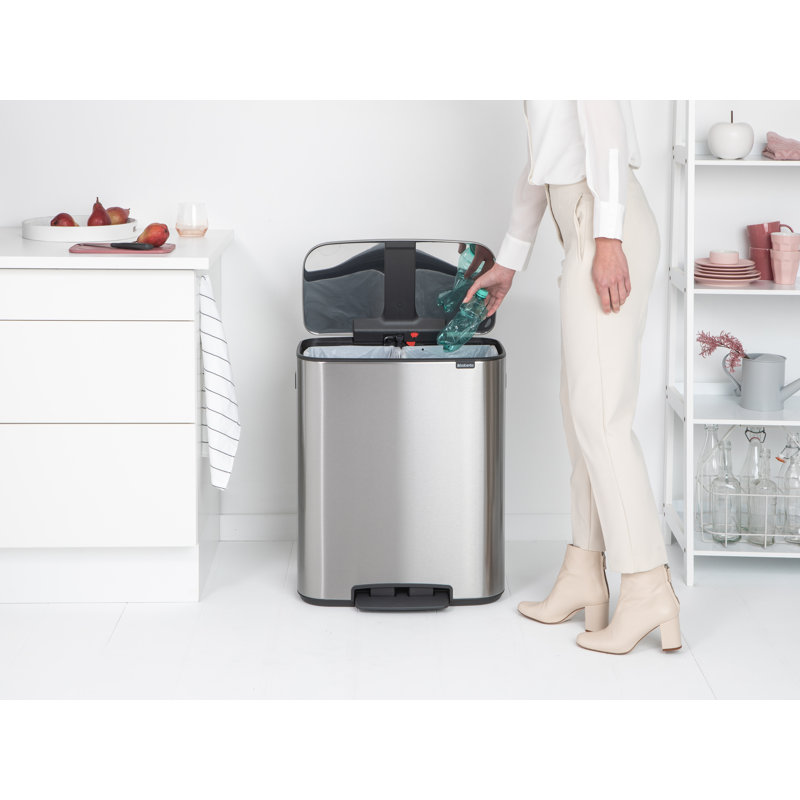 Brabantia Bo 30 Litre + 30 Litre Pedal Bin with Two Inner Buckets, Matt Steel