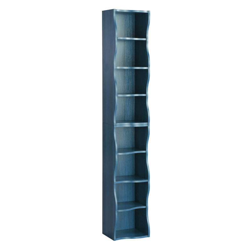 11.6"W Narrow Bookcase With Adjustable Shelves, Blue