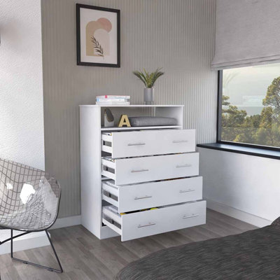Commode 4 tiroirs Pérou, plateau supérieur, 1 tablette ouverte