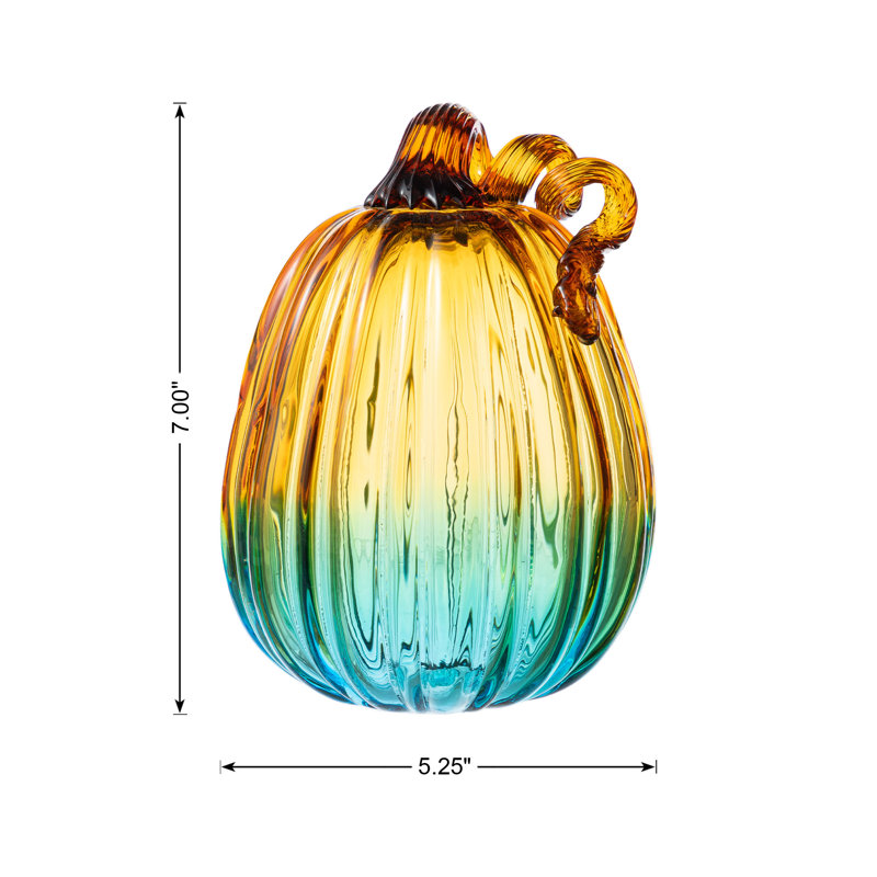 7"H Gradient Turquoise Glass Pumpkin