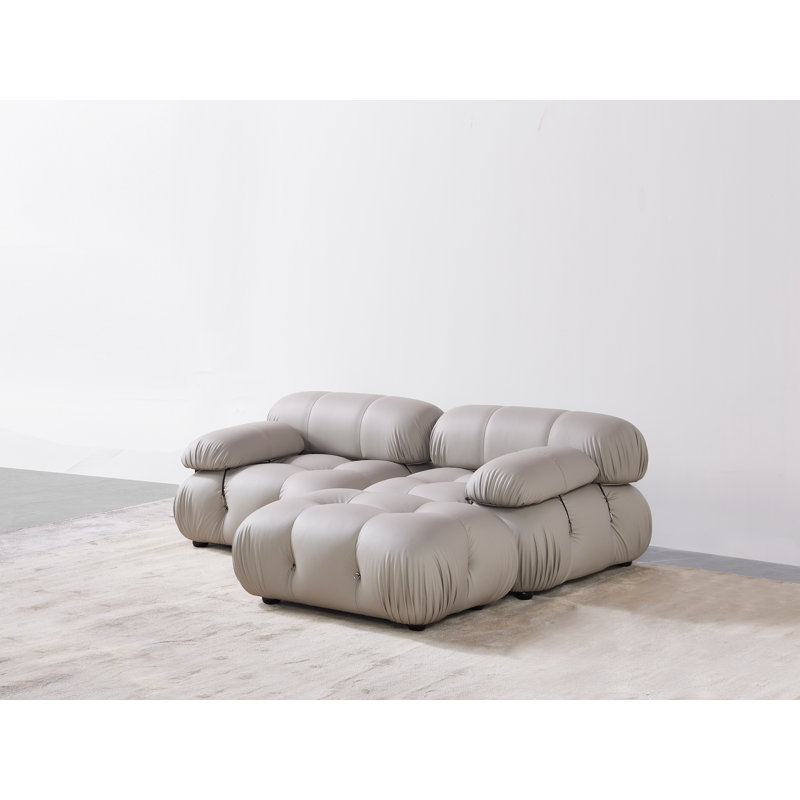 Ensemble de canapé modulaire 76 po en microfibre et repose-pieds 3 pièces 76 po, Similicuir gris