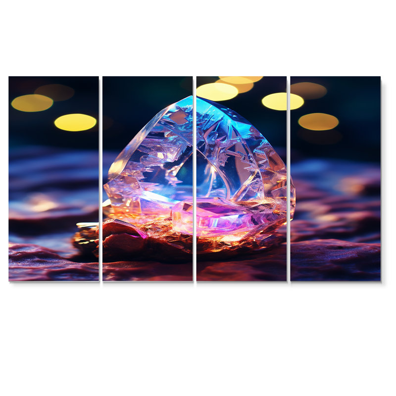 «Blue Amethyst Forest Quartz Crystal II - Stone Geode», art mural sur toile 4 pièces, H 28 po x l 48 po