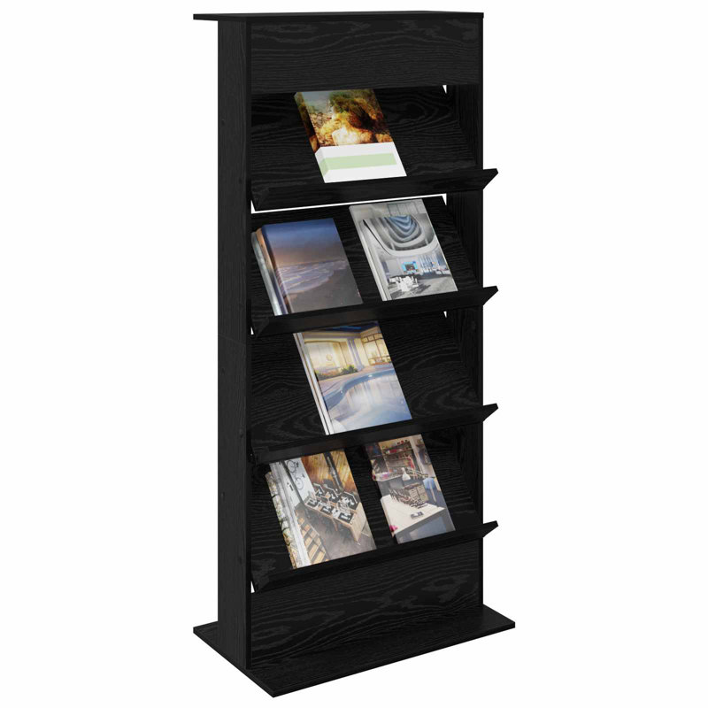 Wood Free Standing Magazine Rack, Black Oak