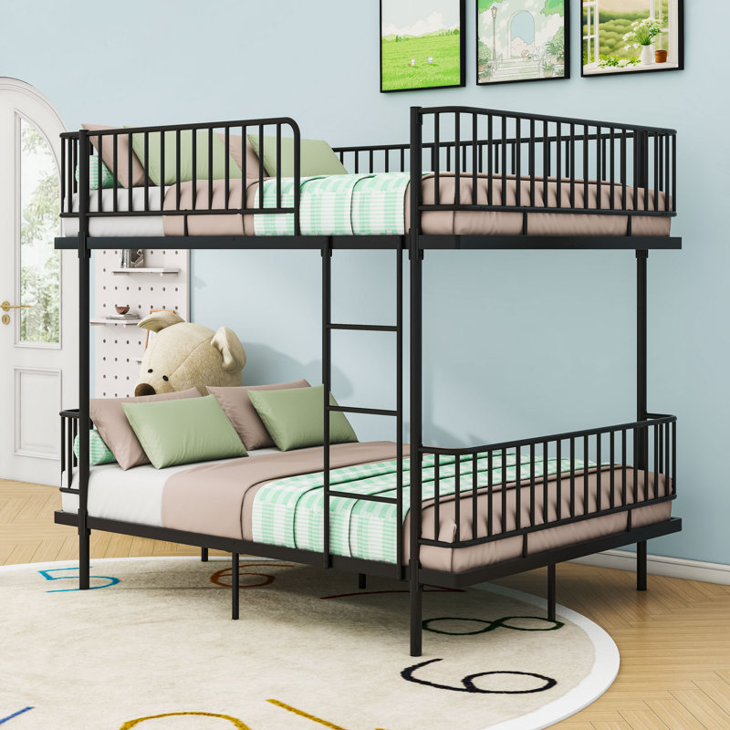 Metal Bunk Bed with Ladders and Guardrails, Full Over Full, Black