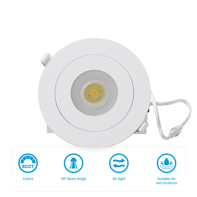 Éclairage encastré à DEL à cardan de 4 po à 360 degrés, 12 W, 5 CCT sélectionnable, intensité réglable Triac