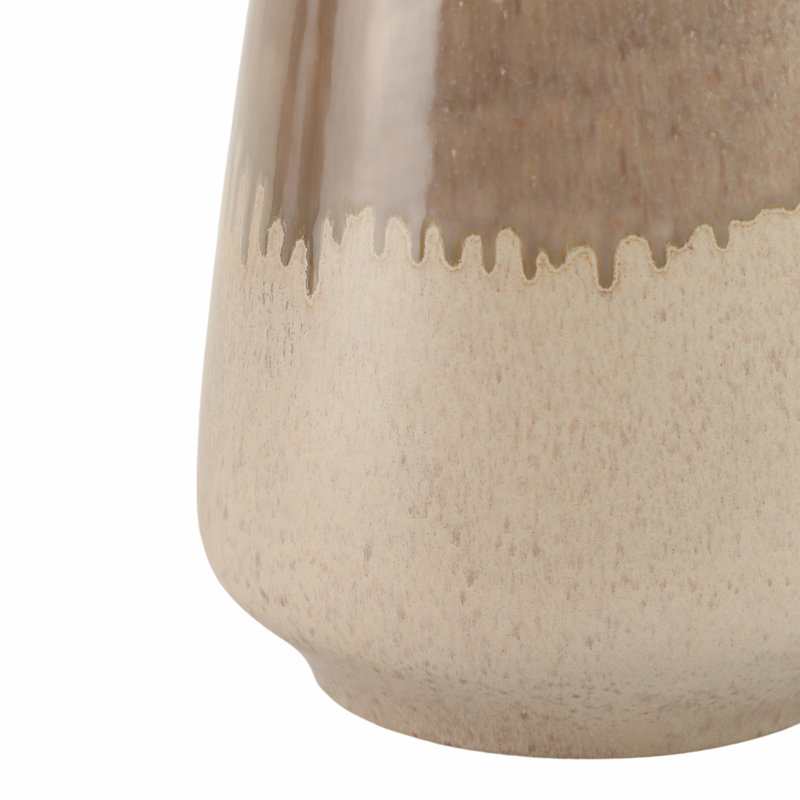 Vase de table chaleureux en céramique rustique pour la décoration intérieure, vase à fleurs décoratif avec finition émaillée et forme intemporelle, parfait pour afficher des arrangements floraux frais ou artificiels dans n'importe quelle pièce - brun clair et crème