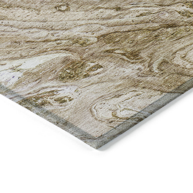 Tapis d'extérieur lavable abstrait brun clair 5 pi x 8 pi