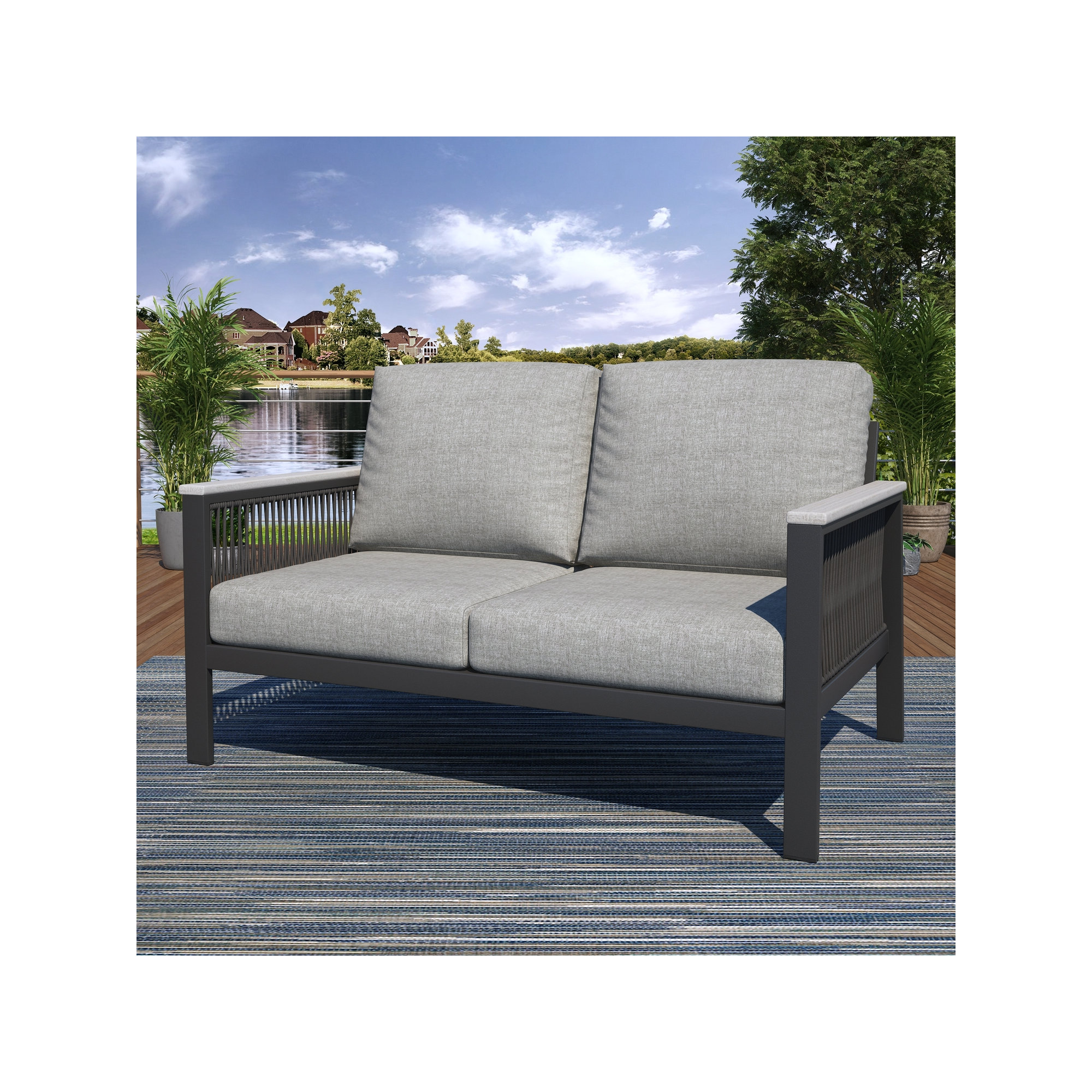 Townsend 55'' Wide Outdoor Loveseat with Sunbrella® Cushions, Canvas Granite Sunbrella® Canvas