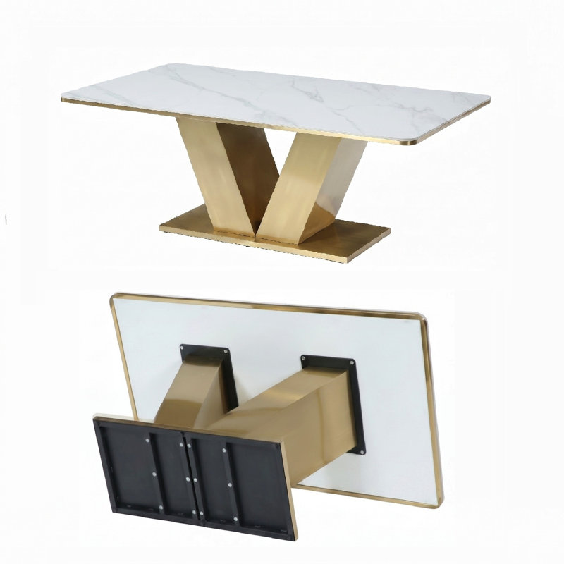 63 in. Modern Rectangular Sintered Stone Dining Table with Steel Base