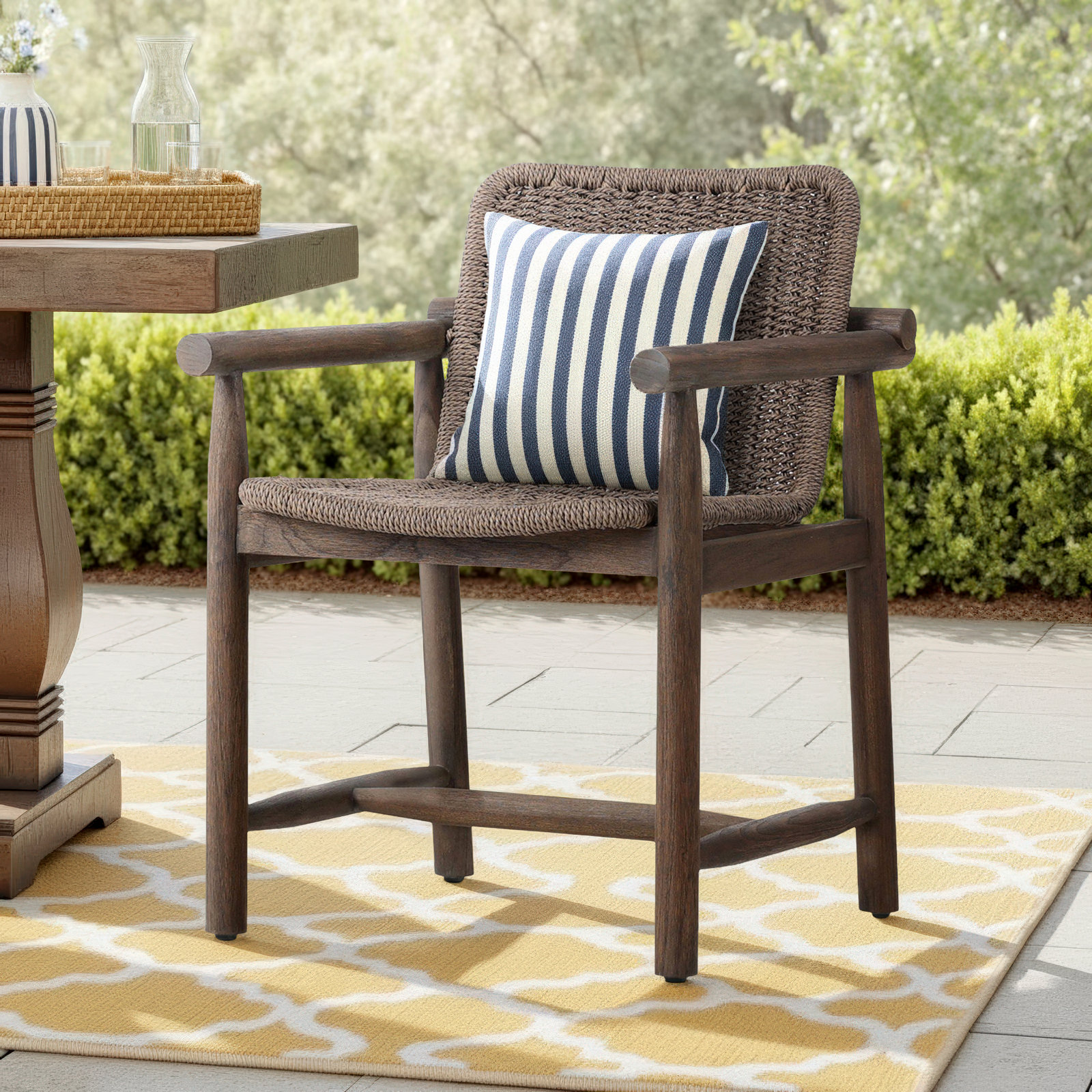 Dume Outdoor Dining Armchair, Dark Gray/Dark Brown