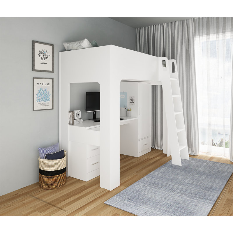 Creline Storage Kids Bed with Desk, White
