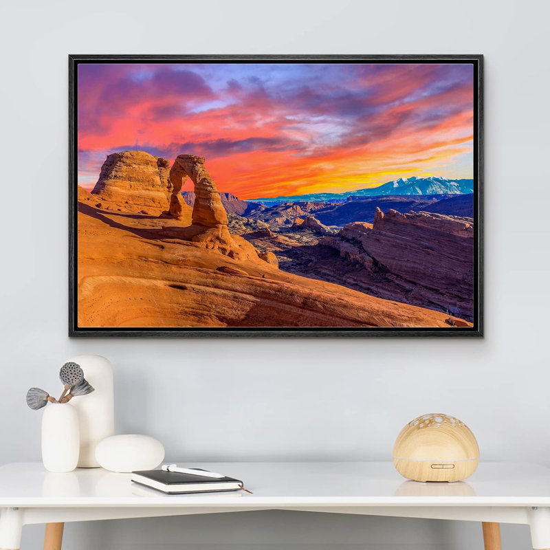 Arizona Southwest Canyon Pastel Sunset Cactus Deser Photographie de paysage Paysage rustique, Cadre flottant noir