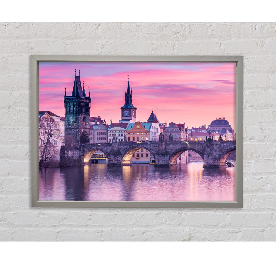 Atemberaubende Charles Bridge Pink - Einzelner Bilderrahmen Kunstdrucke auf Leinwand