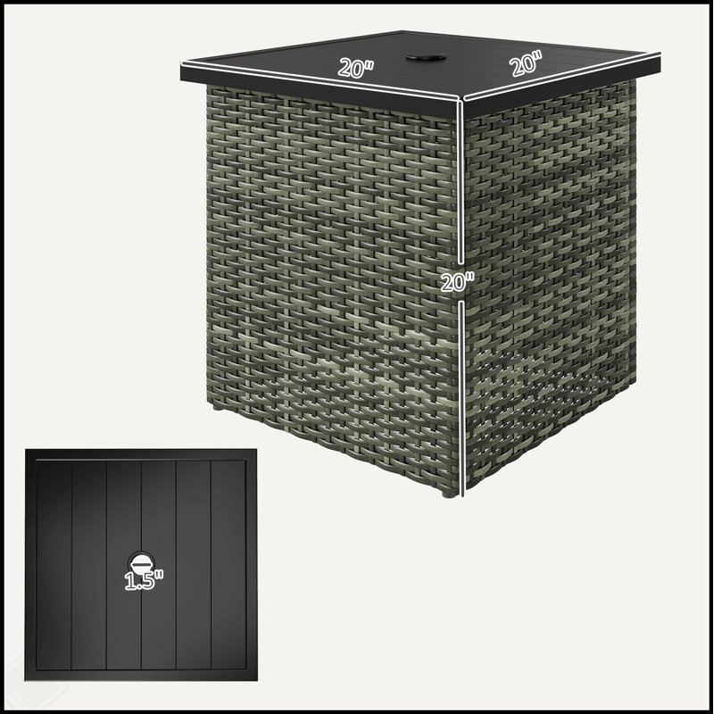 Table d'appoint carrée en osier avec trou pour parasol, durable et polyvalente, Gris