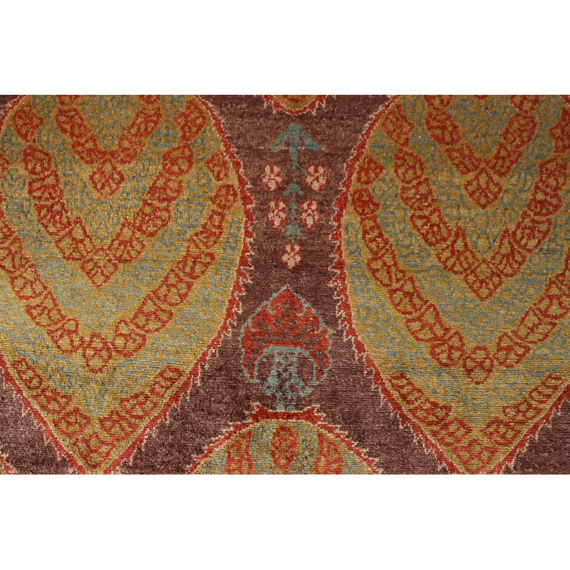 One-of-a-Kind Hand-Knotted 1970s Green/Orange 5'11" x 6'8" Silk Area Rug