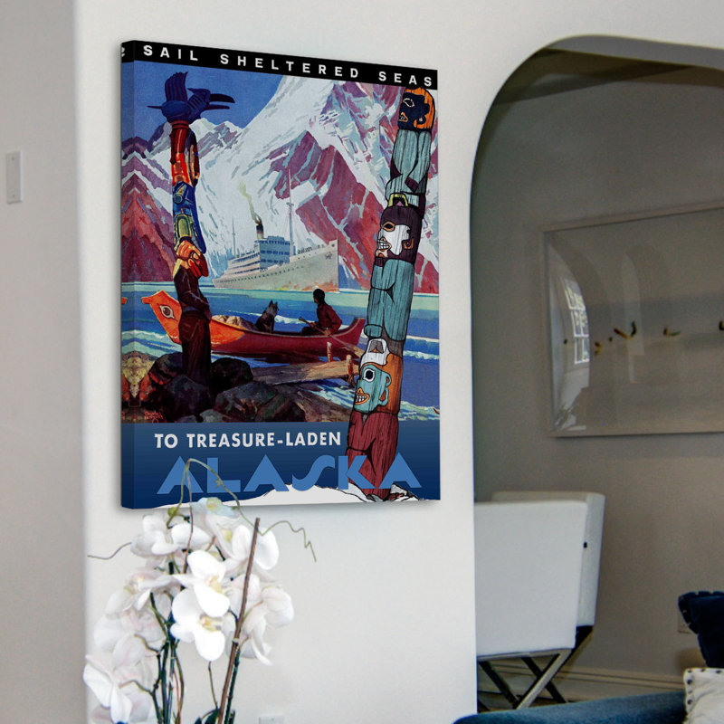 «To Treasure Laden Alaska», publicité rétro sur toile tendue, H 52 po x l 40 po x P 1,5 po