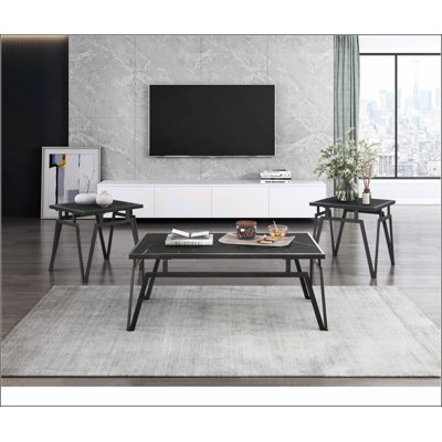Modern Contemporary  Finish 3pc Occasional Table Set Cocktail Table and 2x End Tables  Sintered Stone Top