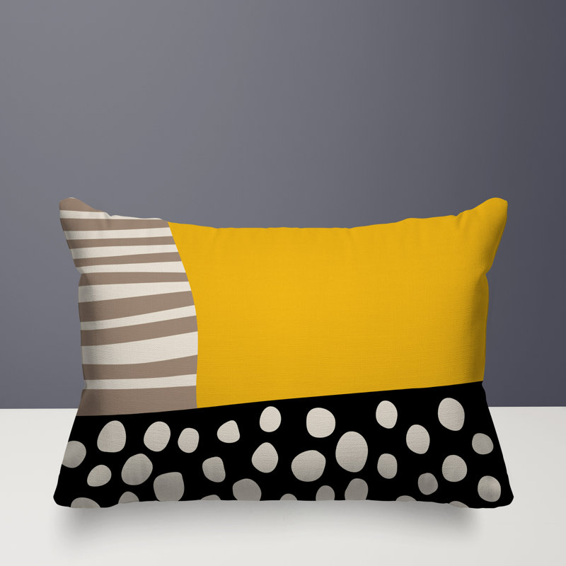 Oreiller rectangulaire réversible intérieur / extérieur Ekon, H 18 po x l 25 po, Jaune / noir / blanc cassé