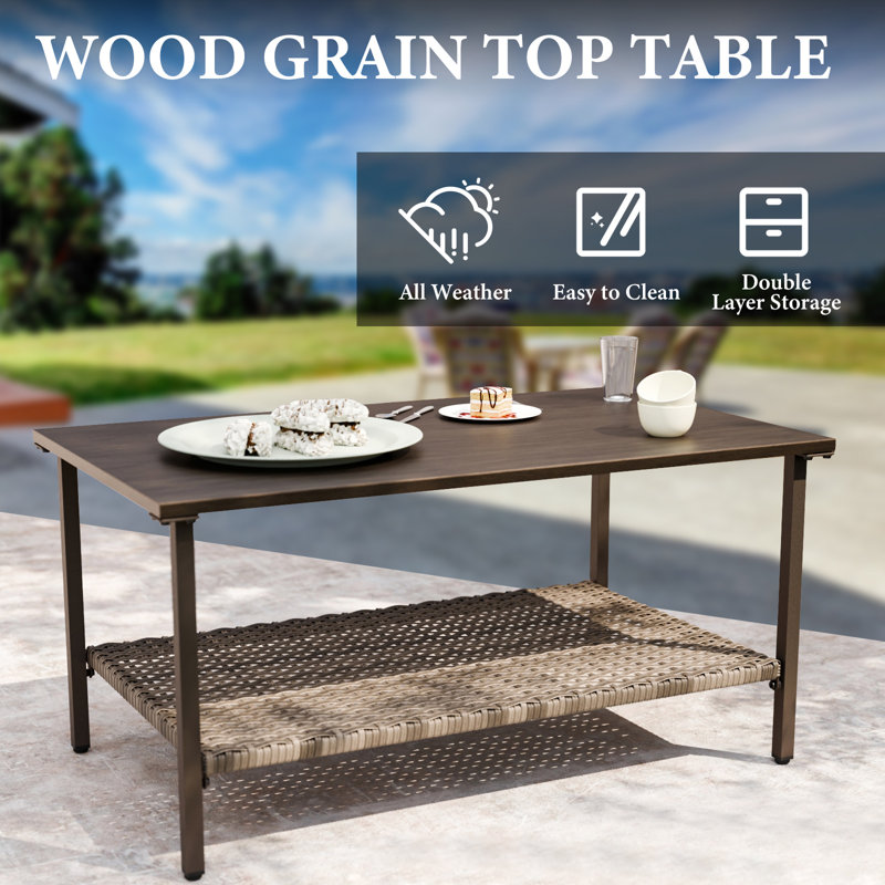 Outdoor Wicker Side Table, 16.5" H x 20.1" W x 33.5" D