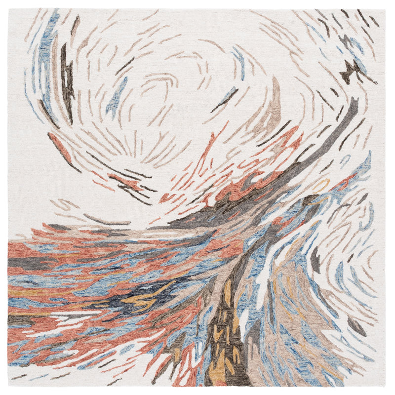 Ebony 776 Hand Tufted Wool/Cotton Abstract Rug in Ivory/Blue, Square 6'