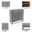Zera 39 Inch Handcrafted Accent Cabinet with 2 Doors, Medallion Engraved, Sandblasted Gray Mango Wood, Black Iron Framed Stand