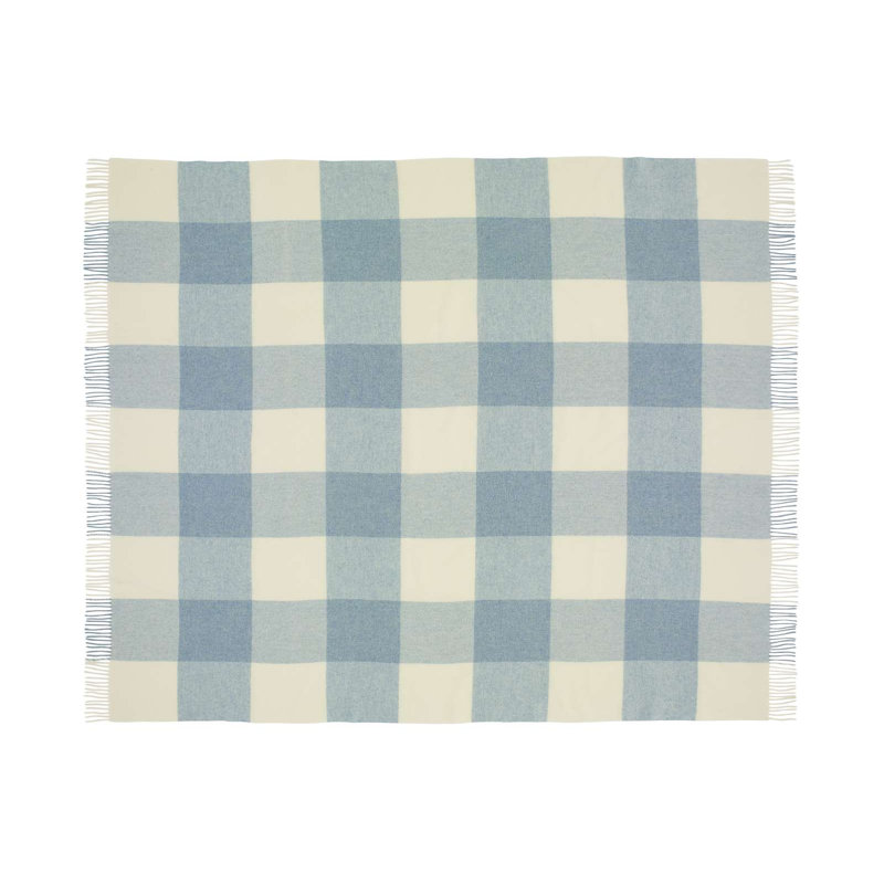 Jeté tissé en laine d'agneau Merino, Carreauté bleu