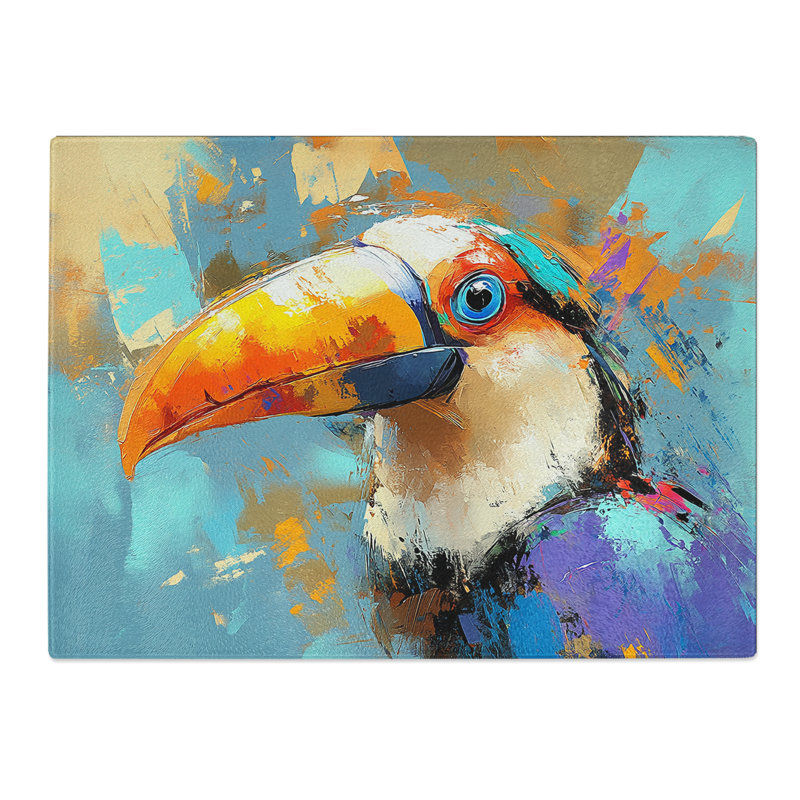Toucan Bird Illustrated  Glass Chopping Board