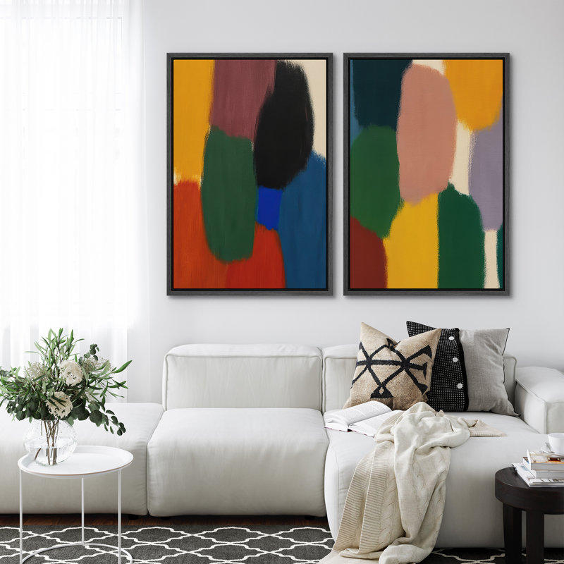 Art mural abstrait, ensemble de 2 reproductions d'art encadrées sur toile, Noir, H 24 po x l 32 po