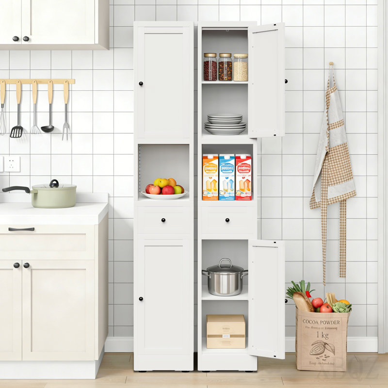 71 Inch Tall Bathroom Storage Cabinet, 5-Tier Narrow Metal Cabinet With 2 Doors & Adjustable Shelves, Freestanding Cabinet For Space Saving In Kitchen, Laundry Room, Pantry, White