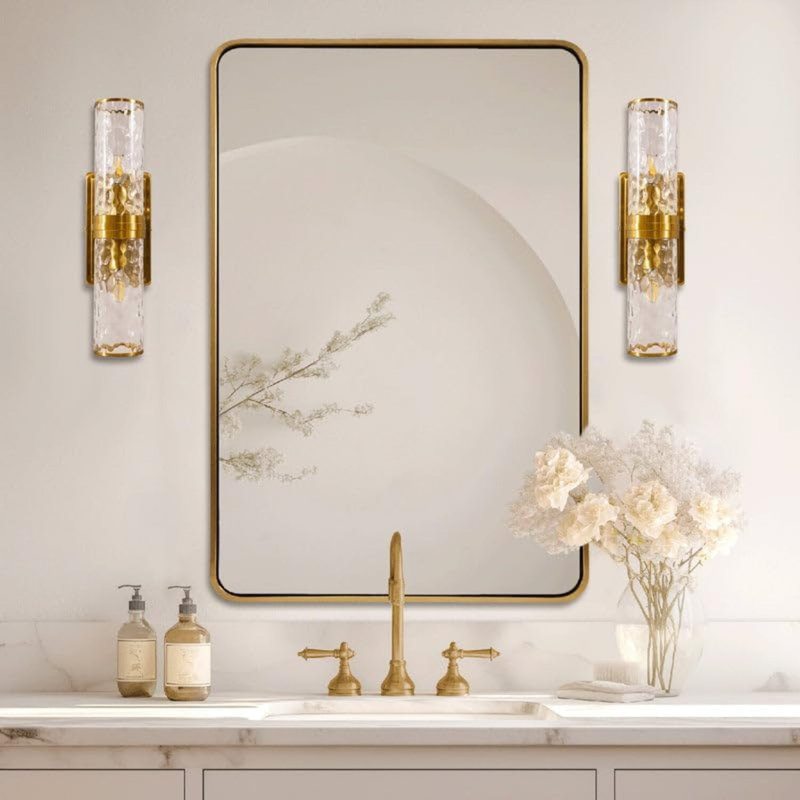 Contemporary Rectangle Bathroom Vanity Mirror | Stainless Steel Thick Frame, 36" x 24", Brushed Gold
