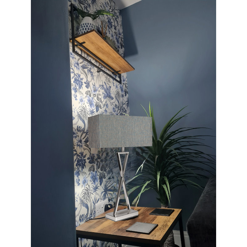 Avory 64cm Rectangle Metal Narrow Table Lamp, Blue, Silver