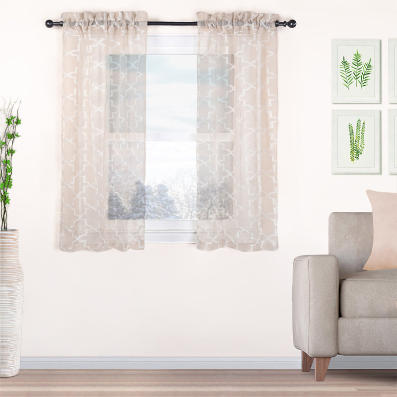 Rideaux semi-transparents avec œillets à motif de treillis Steinbeck, L 52 po x L 63 po, Beige