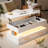 Latitude Run® Modern High Gloss Lift Top Coffee Table with 16 Colors LED Lights, 2 Drawers and Hidden Storage Compartment, for Living Room, White-1428963236