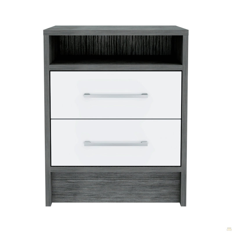 Nightstand , End Table, Side Table Superior Top, Two Drawers, Gray