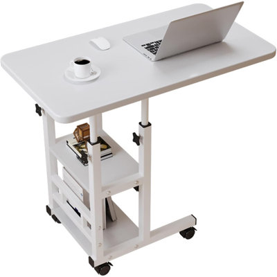 Laptop Table, Writing Desk, Sofa Side Overbed Table with Wheels and Shelves