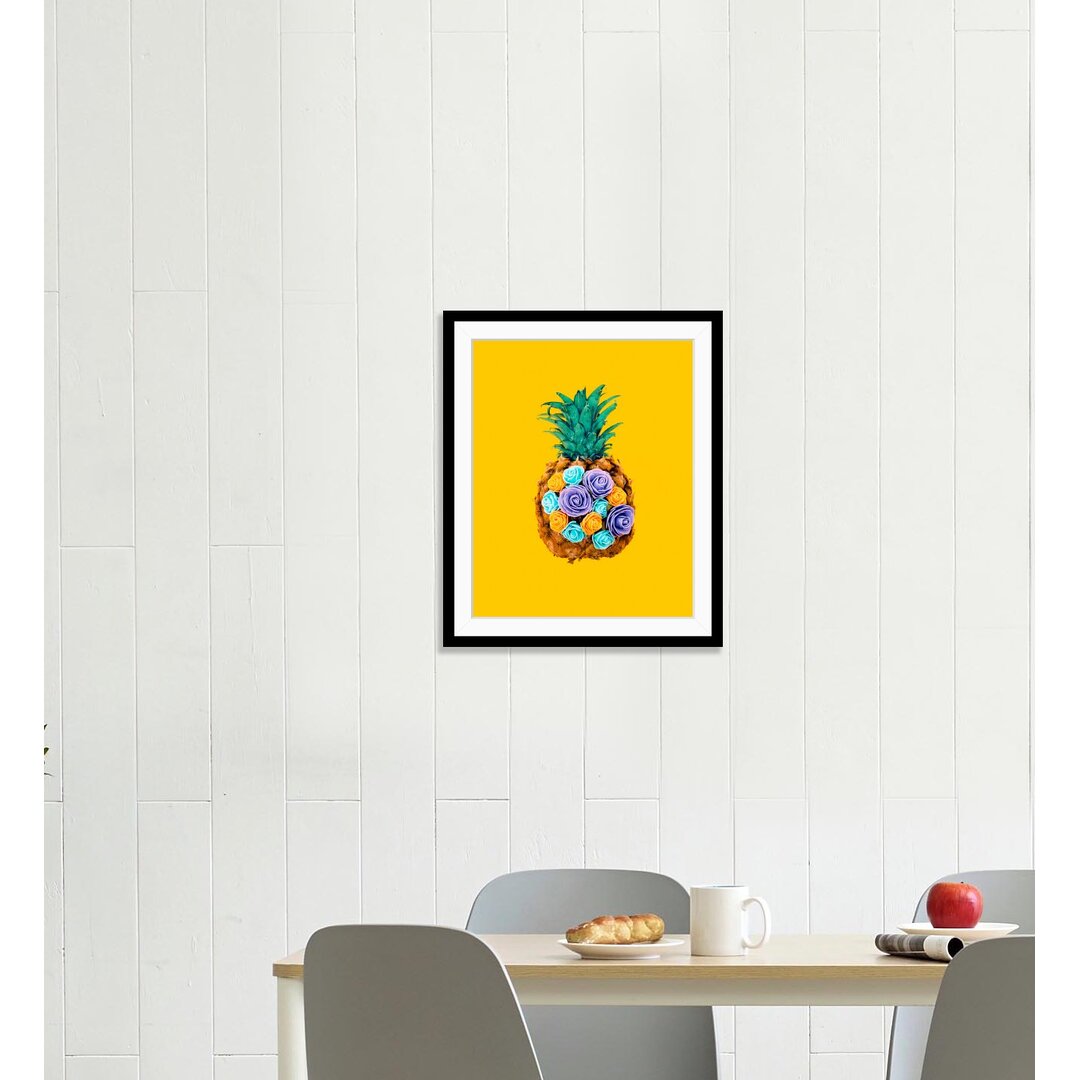 Gerahmtes Poster Ananas mit Blumen