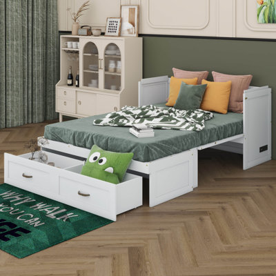 Lit escamotable avec ports USB, grands tiroirs