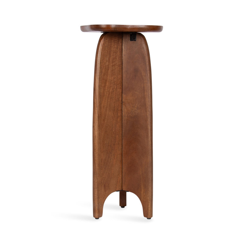 Kanna Wavy Round Mango Wood Drink Table, 24" H x 10.5" W x 10.5" D