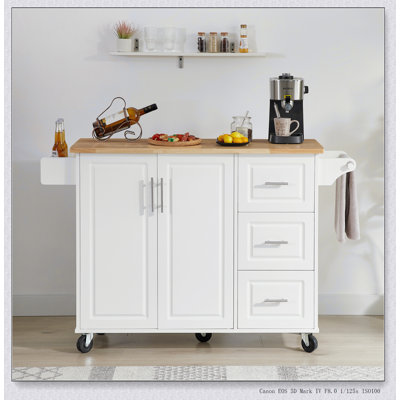 Kitchen Island with Drop Leaf Countertop, Kitchen Island Cart, Barn Door Kitchen Island Table by Winston Porter