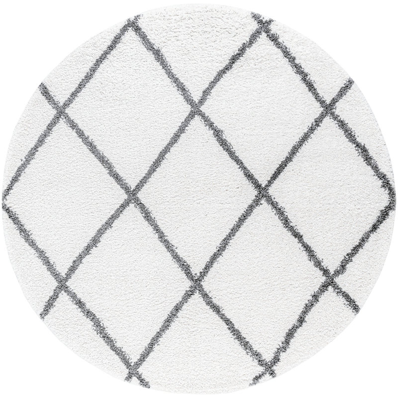 Tapis blanc à poils longs Audet, Rond 5 pi 3 po