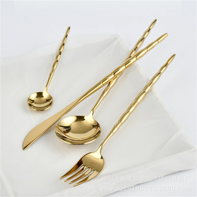 16PCS Bamboo Flatware Set - 18/8 Stainless Steel Knives, Forks, And Spoons For 4