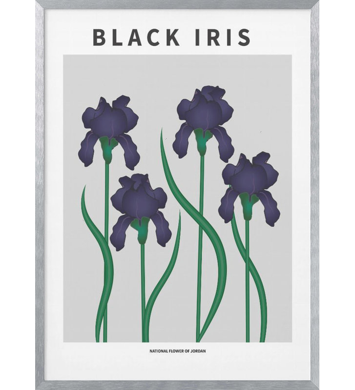 "Black Iris", art mural texturé encadré, Argent, H 14 po x l 10 po